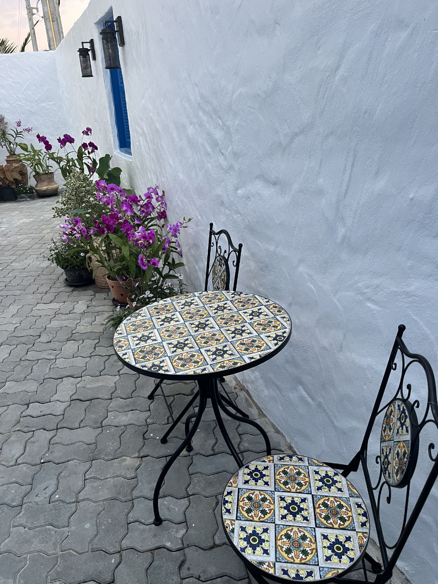 A quiet corner with mosaic furniture